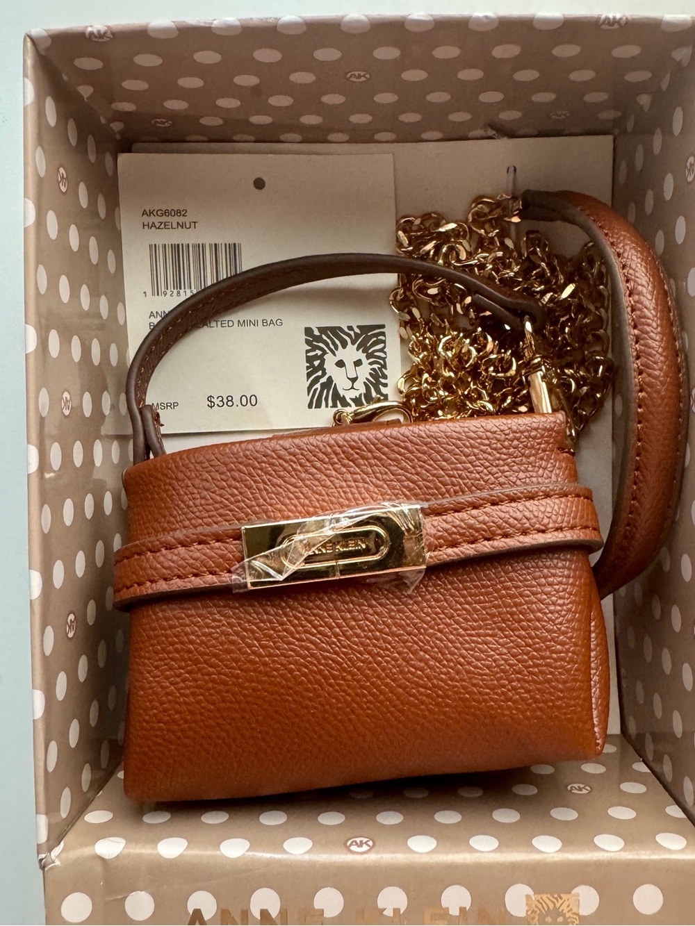 Anne Klein Brown Mini Crossbody with Gold-Tone Chain
